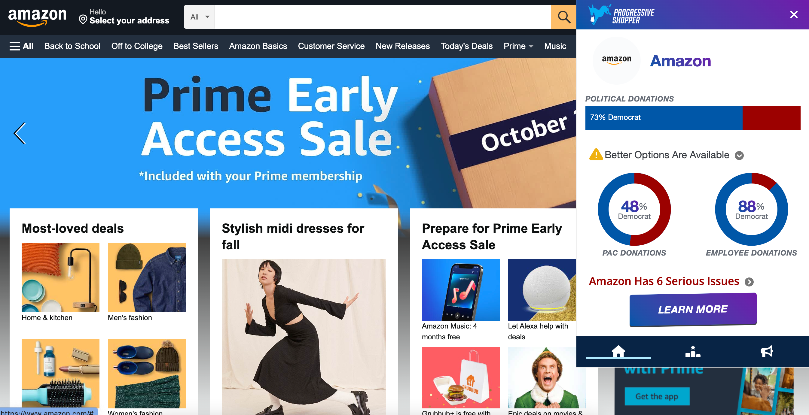 Progressive Shopper extension on Amazon.com