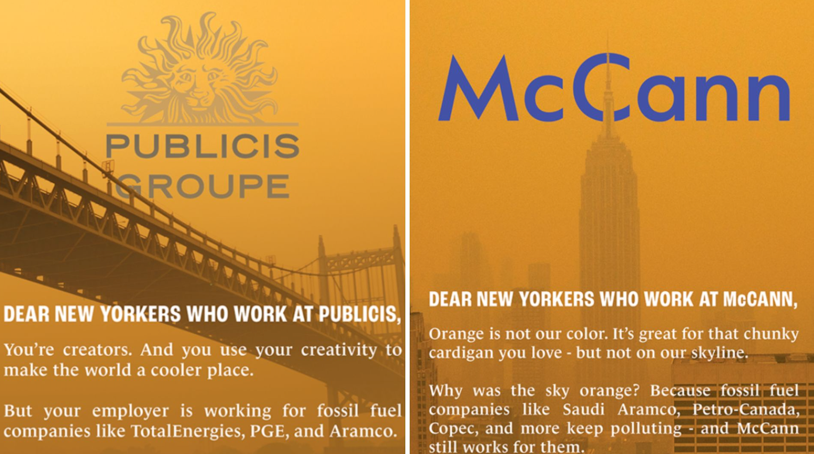 Edelman, McCann, Ogilvy and Publicis are being called out in posters across New York City for Climate Week.