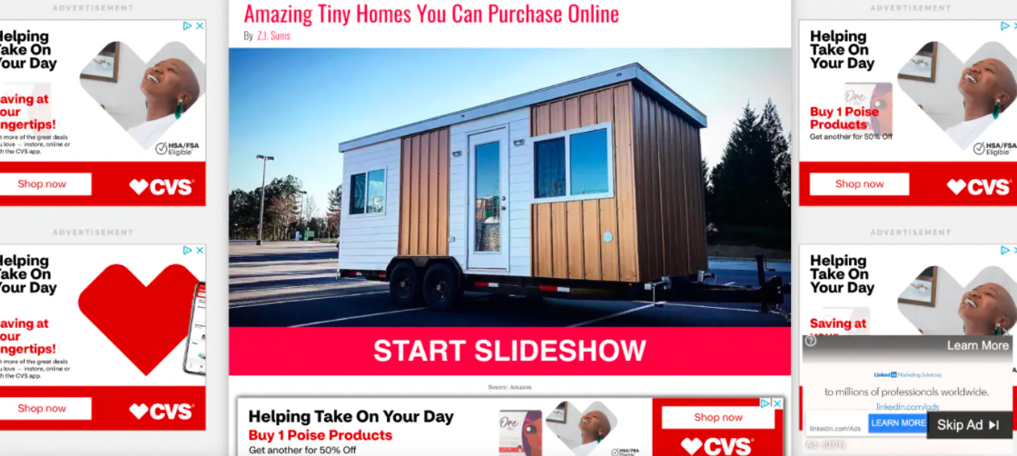 example of what a "made for inventory" site looks like, featuring CVS ads