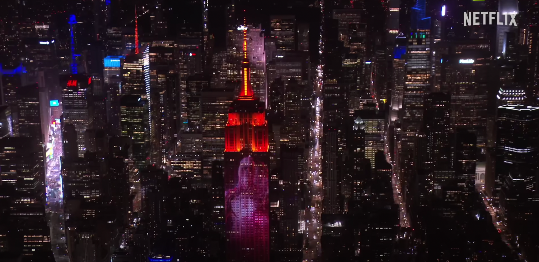 Empire State Building lit up with a Stranger Things marketing experience