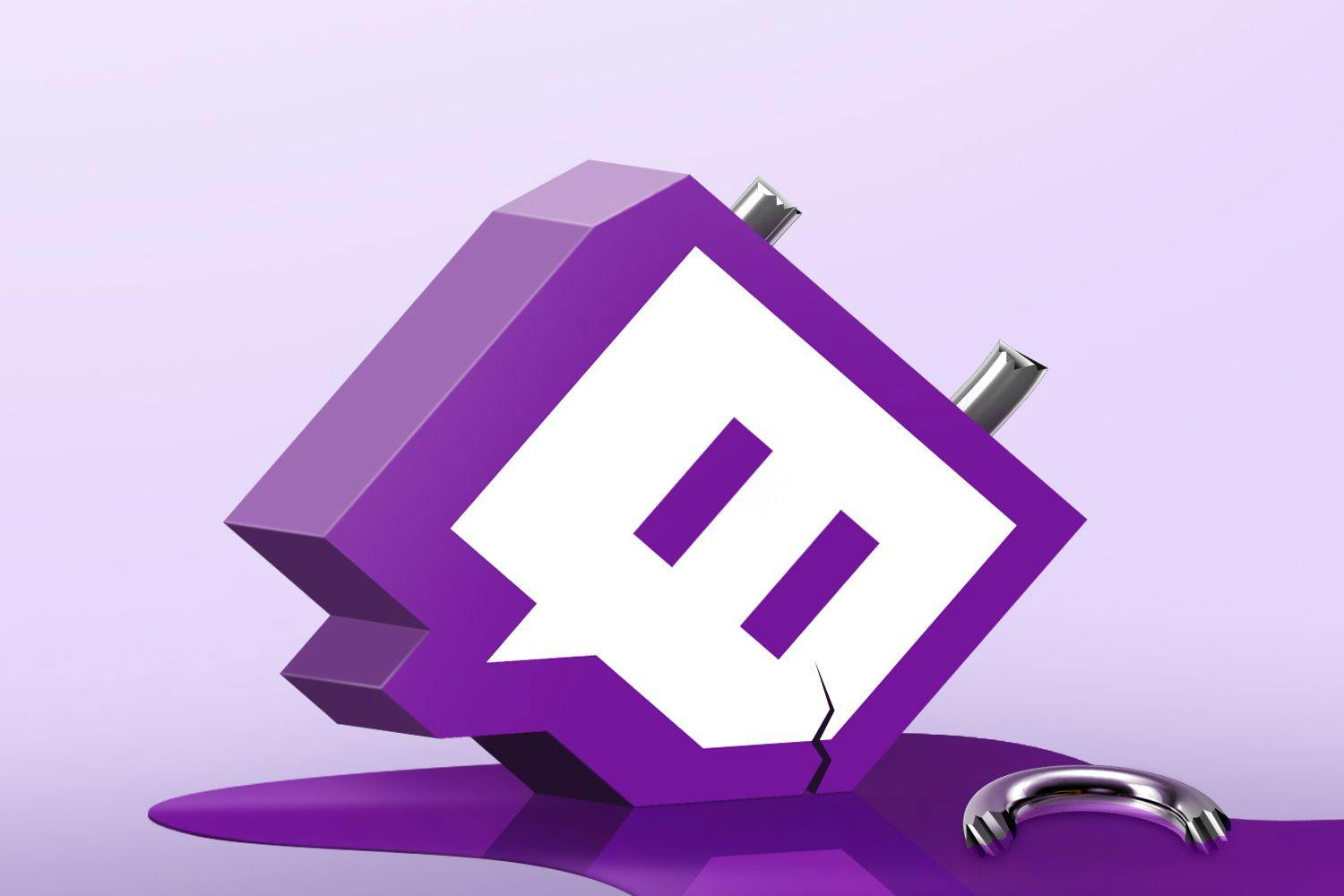 The Twitch logo as a broken lock leaking purple fluid