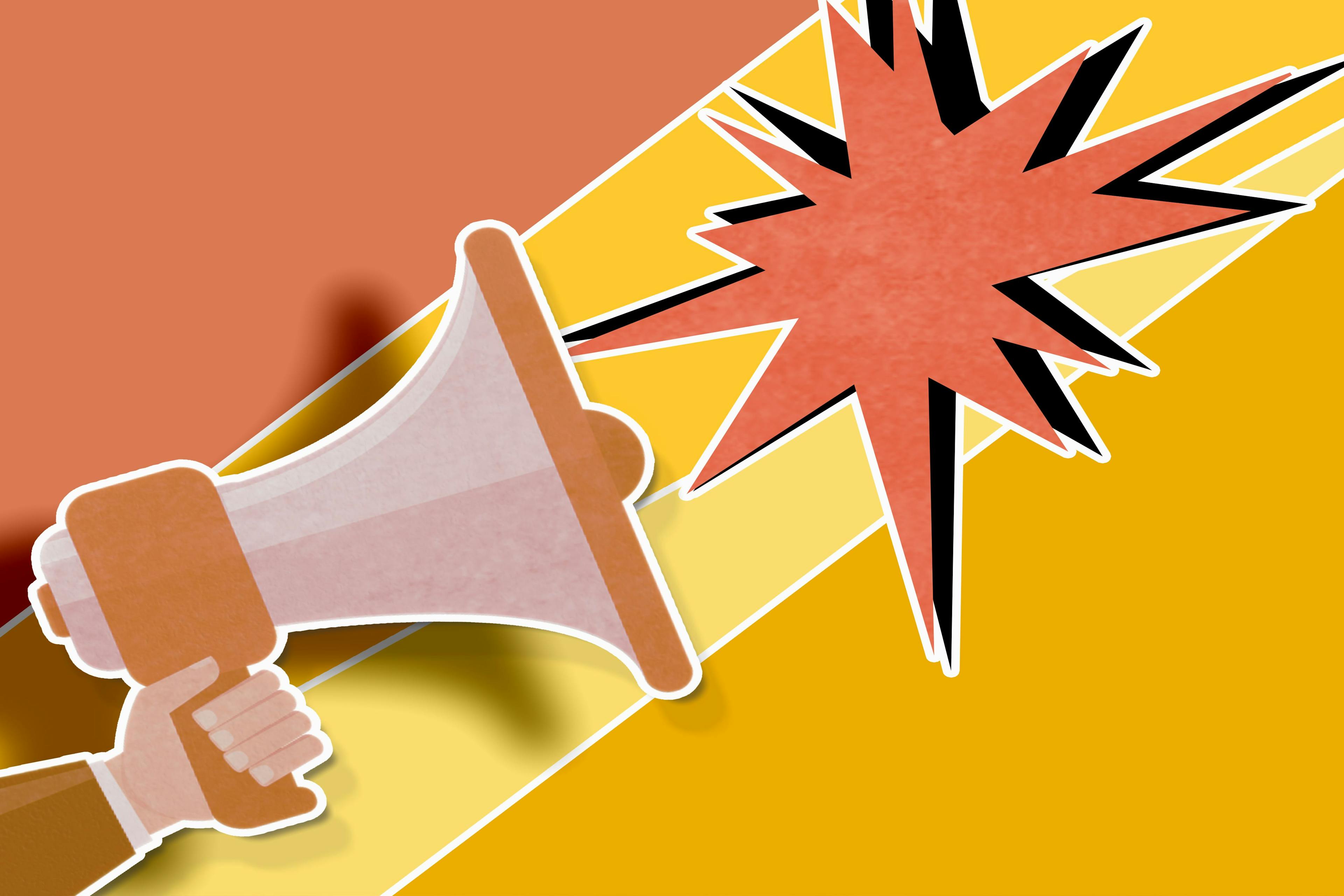 a graphic of a megaphone with a speech bubble coming out of it