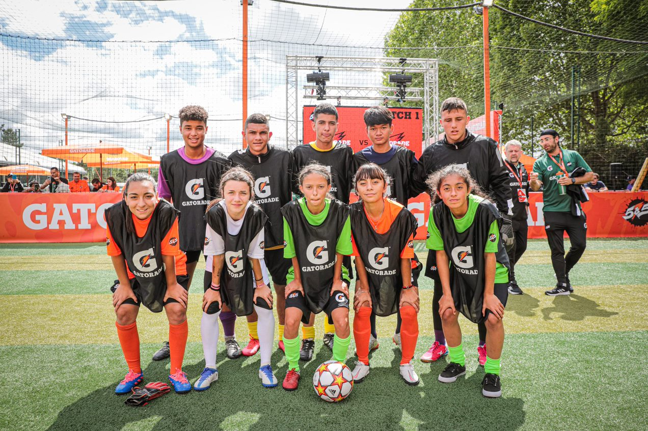 a soccer team wearing Gatorade branded jerseys