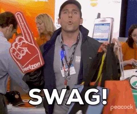 Michael Scott from The Office saying "Swag" while holding swag